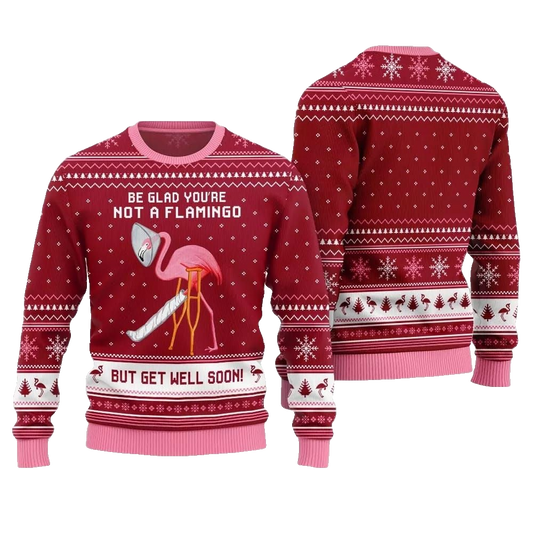 2026 Christmas Crazy Flamingo Oops Broken Leg Ugly Christmas Sweater - Moonbestprint