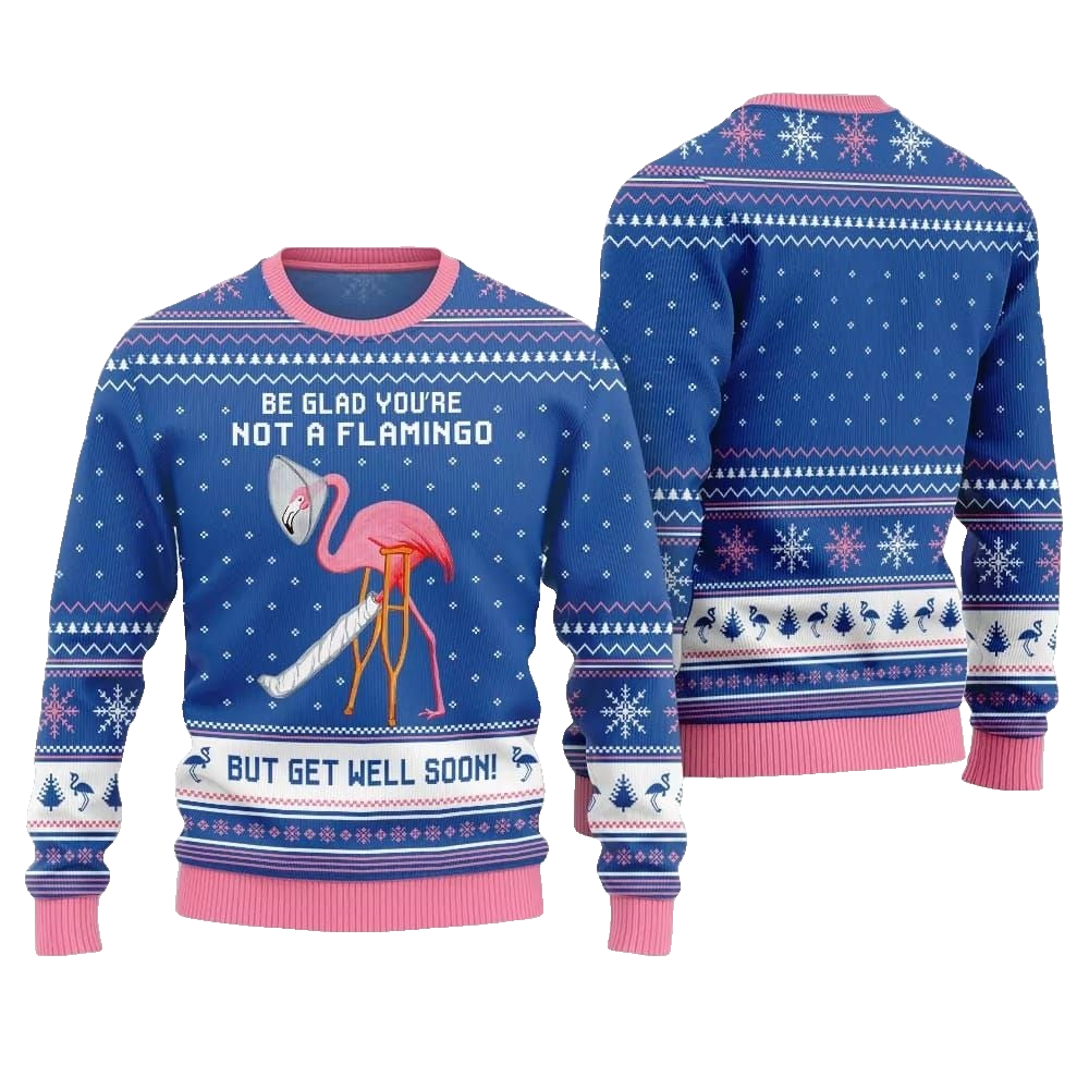 2026 Christmas Crazy Flamingo Oops Broken Leg Ugly Christmas Sweater - Moonbestprint