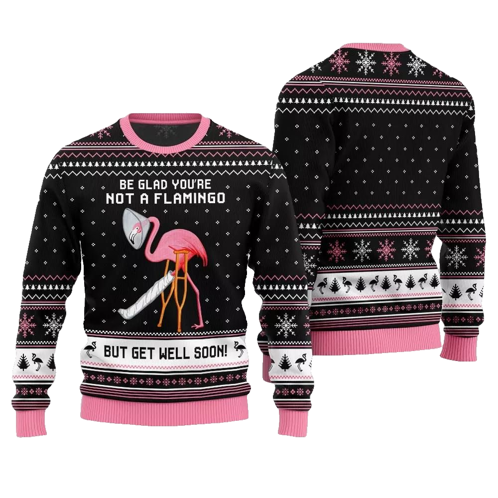 2026 Christmas Crazy Flamingo Oops Broken Leg Ugly Christmas Sweater - Moonbestprint
