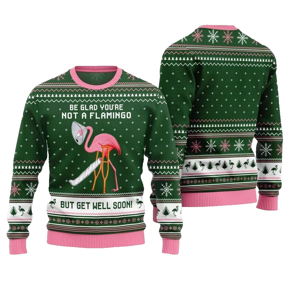 2026 Christmas Crazy Flamingo Oops Broken Leg Ugly Christmas Sweater - Moonbestprint