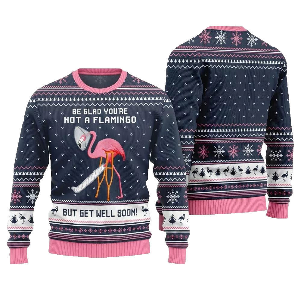 2026 Christmas Crazy Flamingo Oops Broken Leg Ugly Christmas Sweater - Moonbestprint
