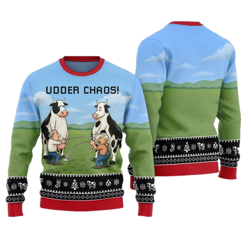 2026 Christmas Cow Udder Chaos Ugly Christmas Sweater - Moonbestprint