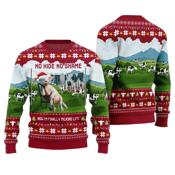 2026 Christmas Cow No Hide No Shame Now I'm Finally Miling Life Ugly Christmas Sweater - Moonbestprint