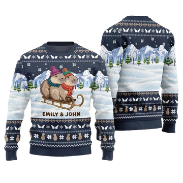 2026 Christmas Couple Capybaras Ugly Christmas Sweater - Moonbestprint