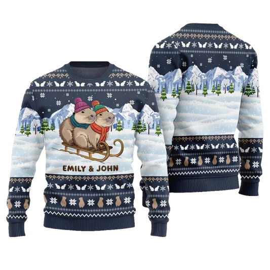 2026 Christmas Couple Capybaras Ugly Christmas Sweater - Moonbestprint