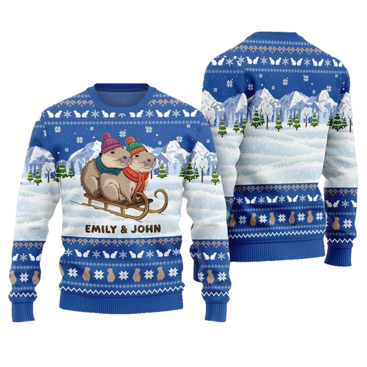2026 Christmas Couple Capybaras Ugly Christmas Sweater - Moonbestprint