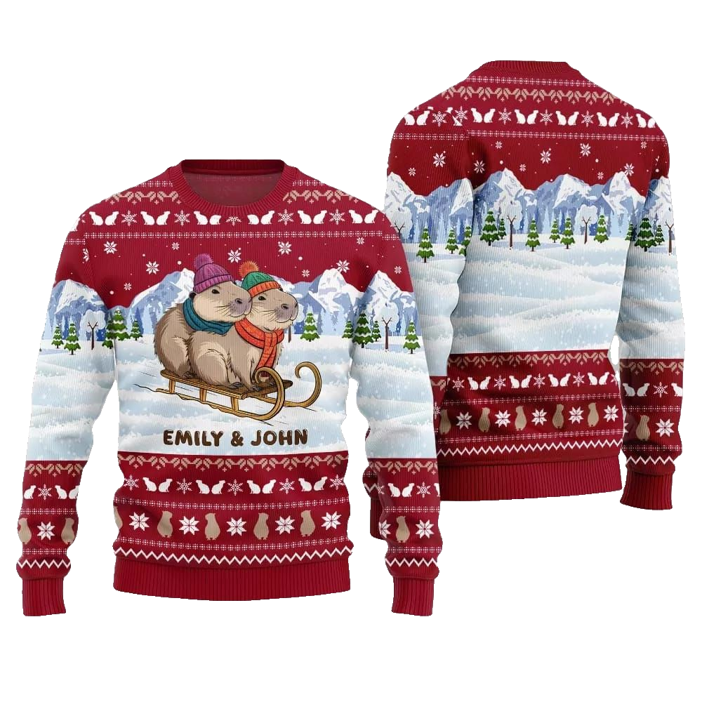 2026 Christmas Couple Capybaras Ugly Christmas Sweater - Moonbestprint