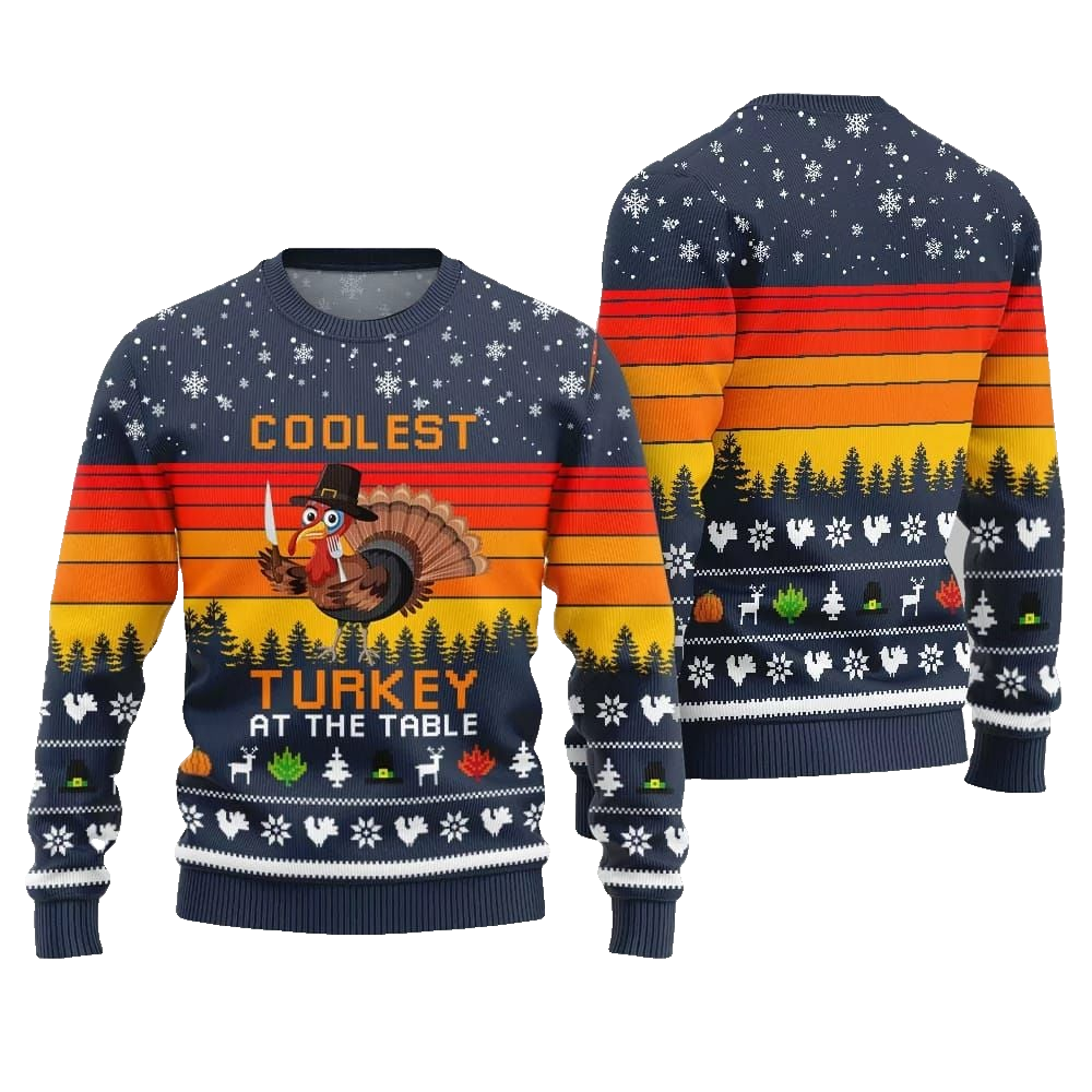 2026 Christmas Coolest Turkey At The Table Ugly Christmas Sweater - Moonbestprint