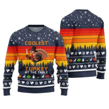 2026 Christmas Coolest Turkey At The Table Ugly Christmas Sweater - Moonbestprint