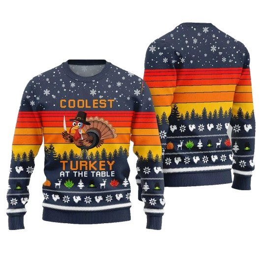 2026 Christmas Coolest Turkey At The Table Ugly Christmas Sweater - Moonbestprint