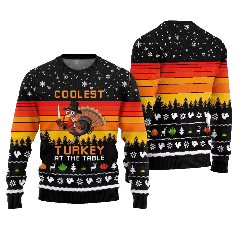 2026 Christmas Coolest Turkey At The Table Ugly Christmas Sweater - Moonbestprint