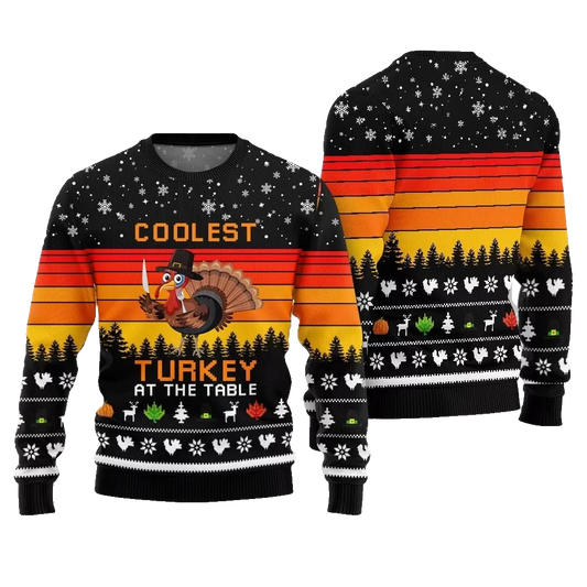 2026 Christmas Coolest Turkey At The Table Ugly Christmas Sweater - Moonbestprint
