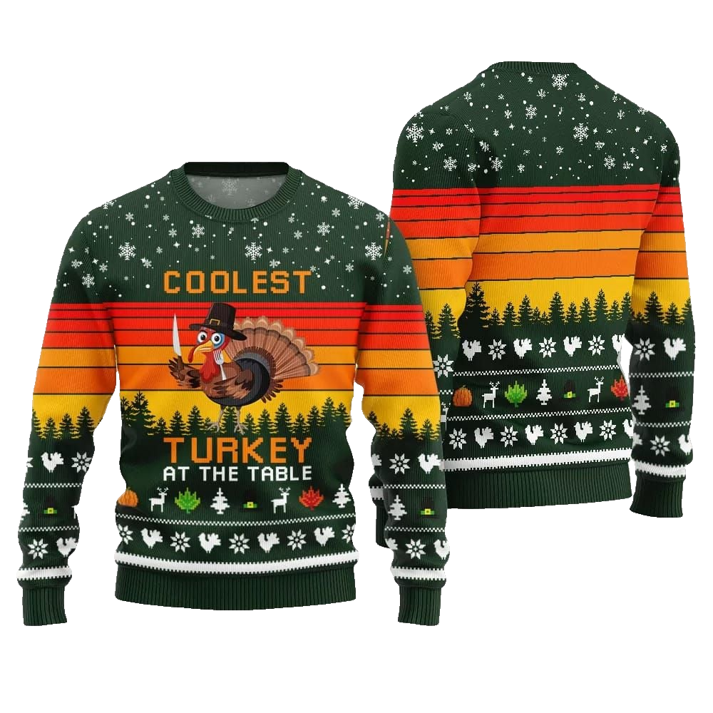 2026 Christmas Coolest Turkey At The Table Ugly Christmas Sweater - Moonbestprint