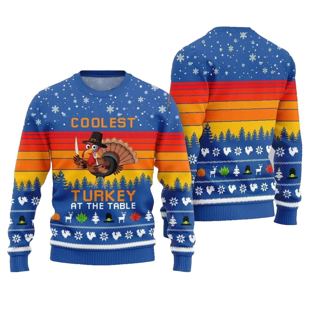 2026 Christmas Coolest Turkey At The Table Ugly Christmas Sweater - Moonbestprint