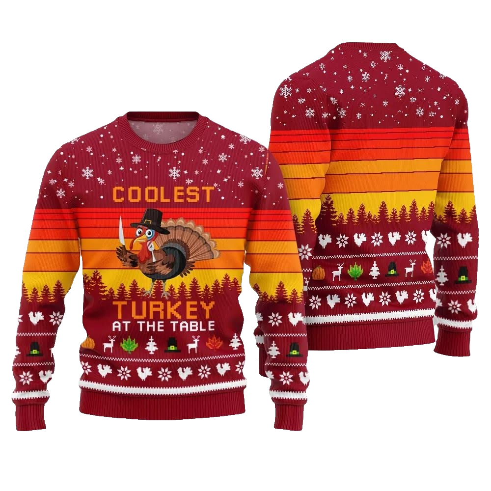 2026 Christmas Coolest Turkey At The Table Ugly Christmas Sweater - Moonbestprint
