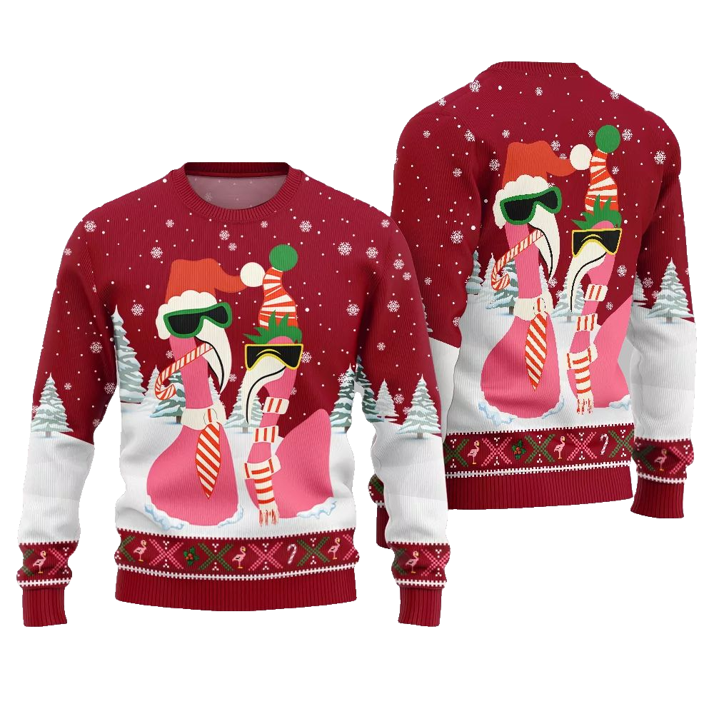 2026 Christmas Cool Flamingo Ugly Christmas Sweater - Moonbestprint