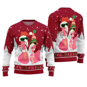 2026 Christmas Cool Flamingo Ugly Christmas Sweater - Moonbestprint