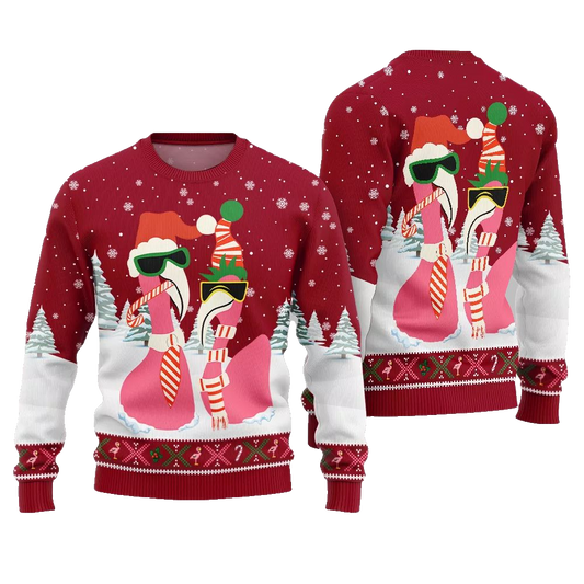 2026 Christmas Cool Flamingo Ugly Christmas Sweater - Moonbestprint