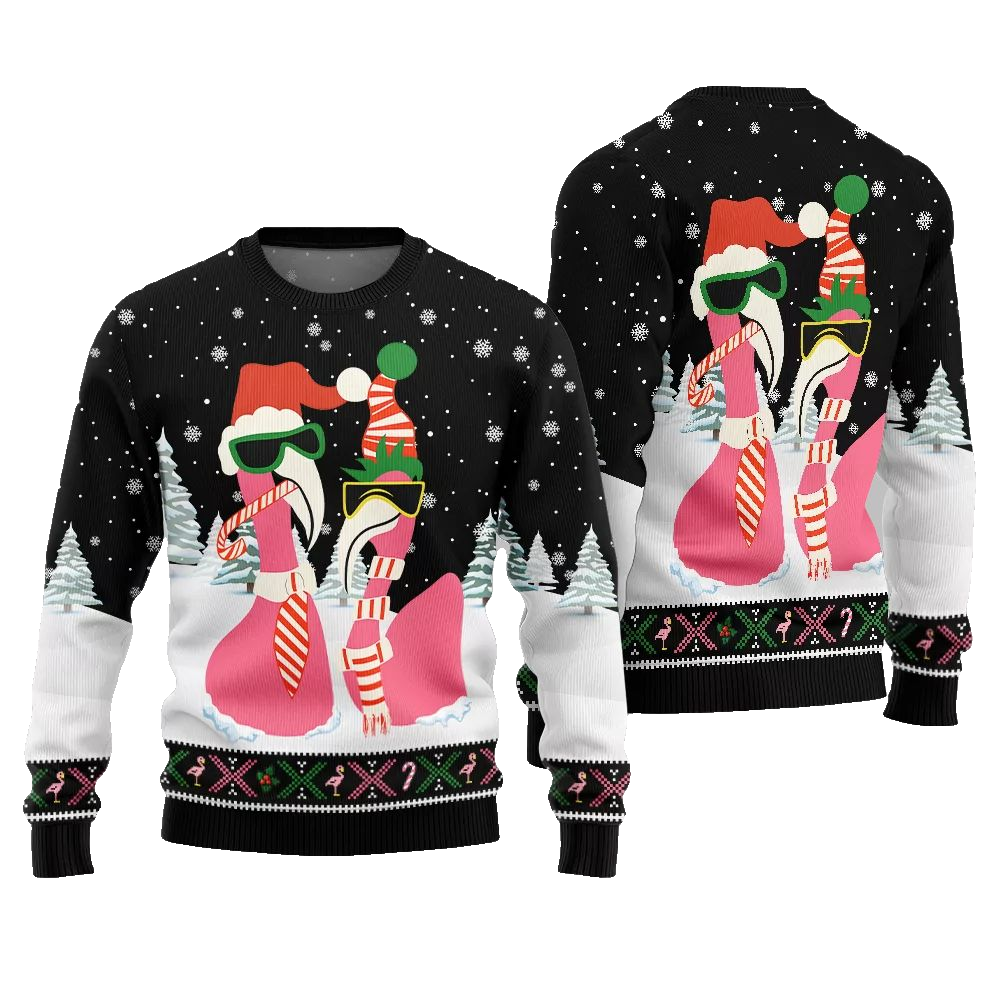 2026 Christmas Cool Flamingo Ugly Christmas Sweater - Moonbestprint