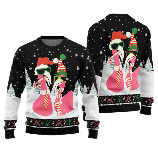 2026 Christmas Cool Flamingo Ugly Christmas Sweater - Moonbestprint