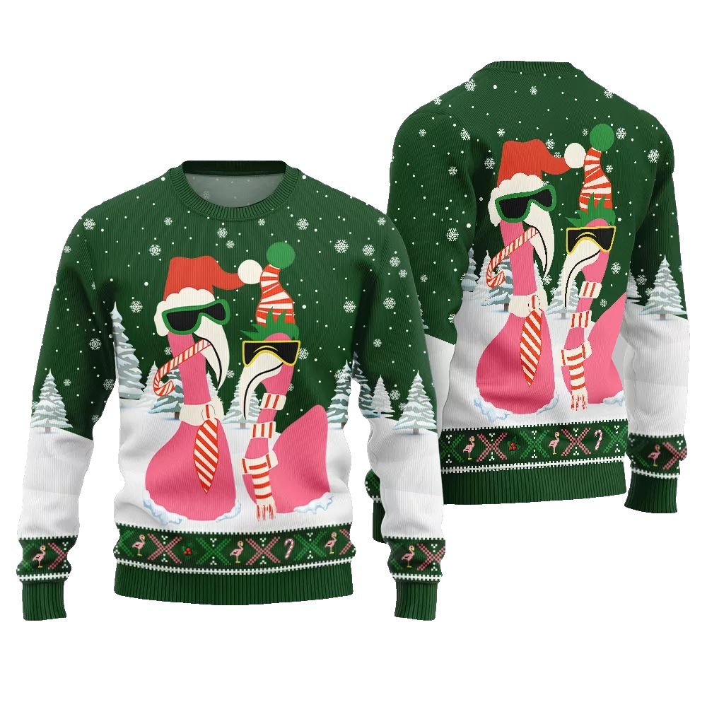 2026 Christmas Cool Flamingo Ugly Christmas Sweater - Moonbestprint
