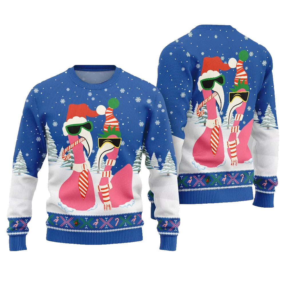 2026 Christmas Cool Flamingo Ugly Christmas Sweater - Moonbestprint
