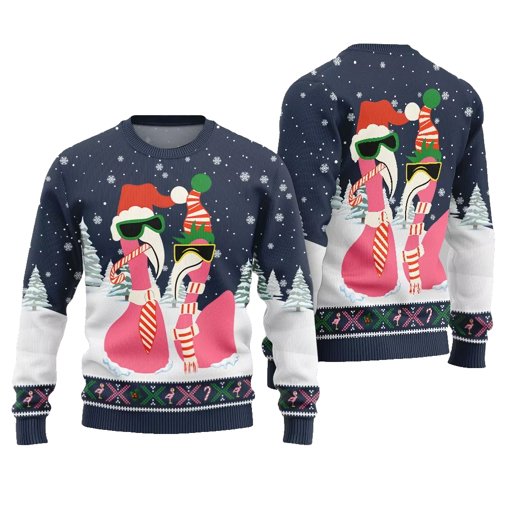 2026 Christmas Cool Flamingo Ugly Christmas Sweater - Moonbestprint