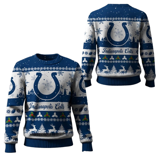 2026 Christmas Colts Festive Reindeer Tree Ugly Sweater - Moonbestprint