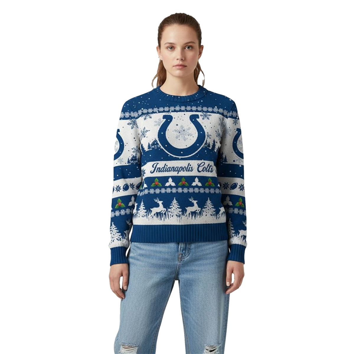 2026 Christmas Colts Festive Reindeer Tree Ugly Sweater - Moonbestprint