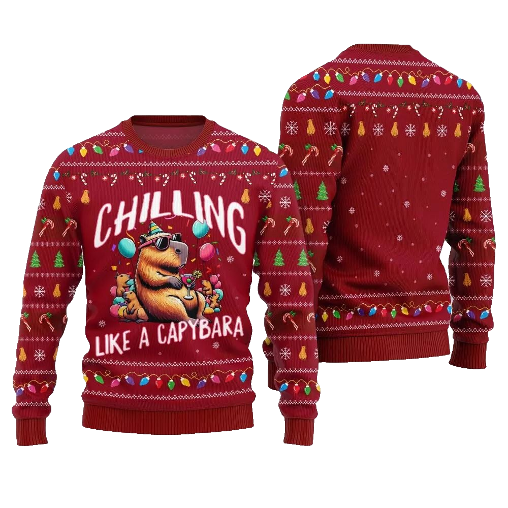 2026 Christmas Chilling Like A Capabara Ugly Christmas Sweater - Moonbestprint