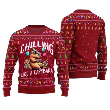 2026 Christmas Chilling Like A Capabara Ugly Christmas Sweater - Moonbestprint