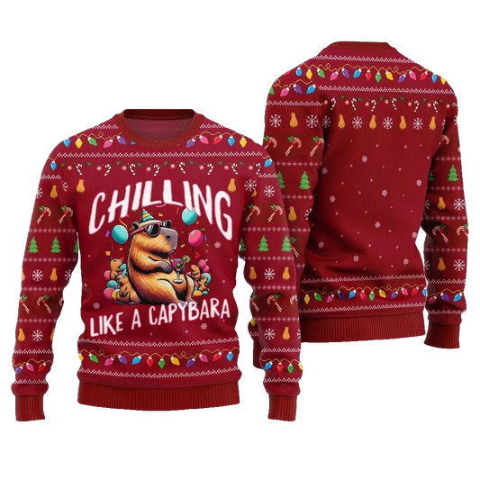 2026 Christmas Chilling Like A Capabara Ugly Christmas Sweater - Moonbestprint