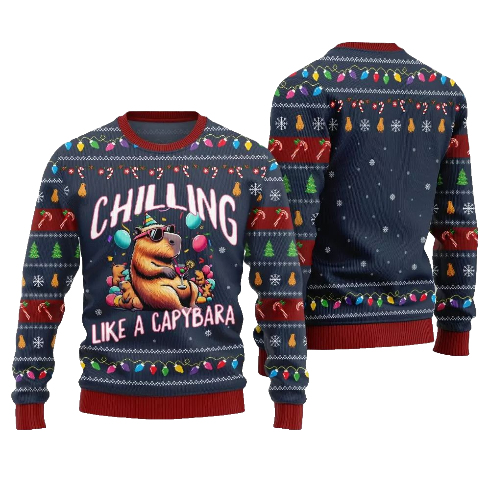 2026 Christmas Chilling Like A Capabara Ugly Christmas Sweater - Moonbestprint