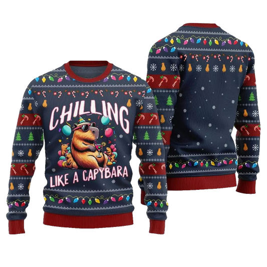 2026 Christmas Chilling Like A Capabara Ugly Christmas Sweater - Moonbestprint