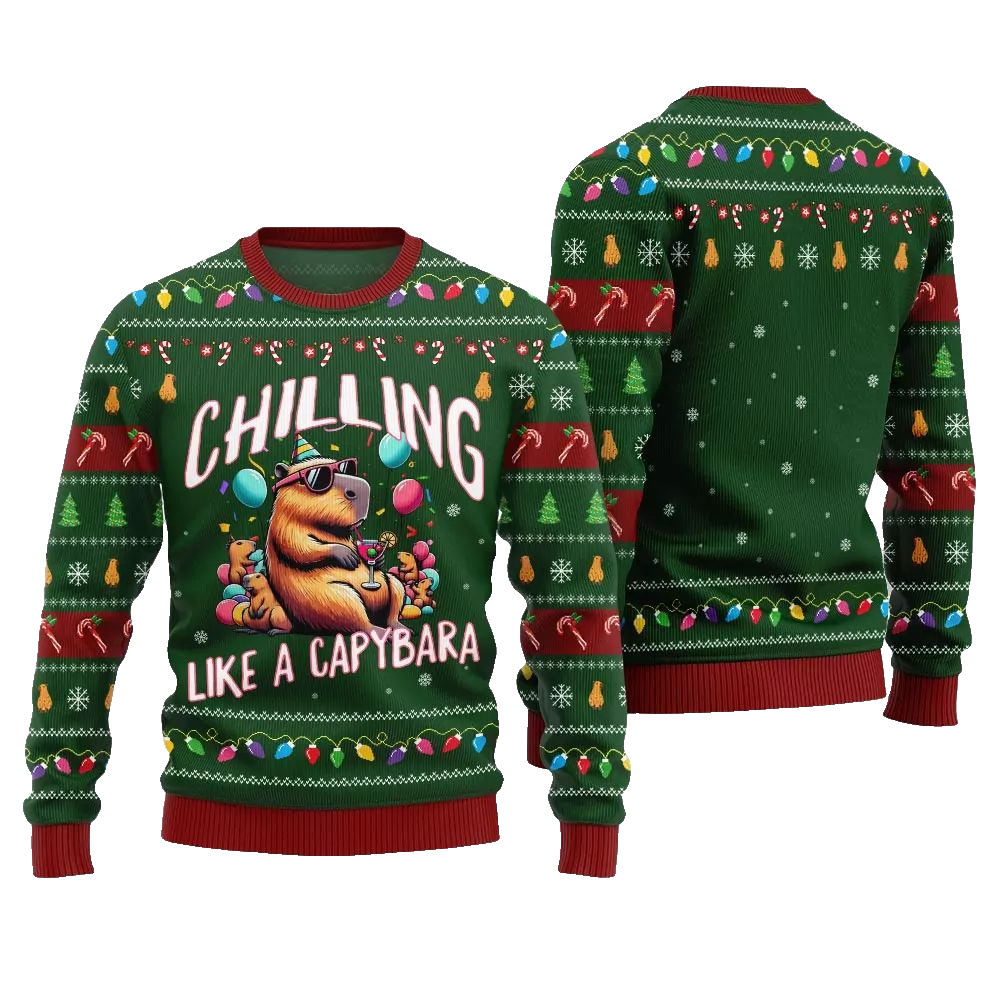 2026 Christmas Chilling Like A Capabara Ugly Christmas Sweater - Moonbestprint