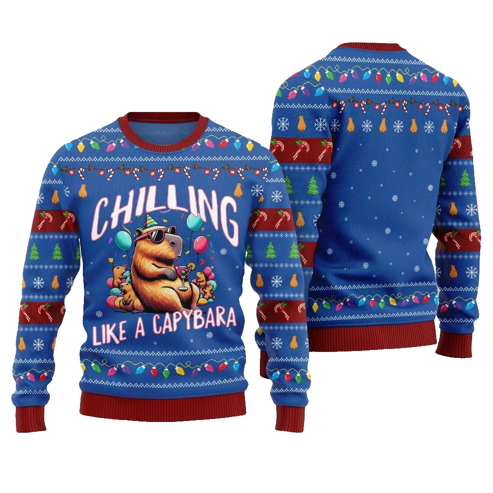 2026 Christmas Chilling Like A Capabara Ugly Christmas Sweater - Moonbestprint