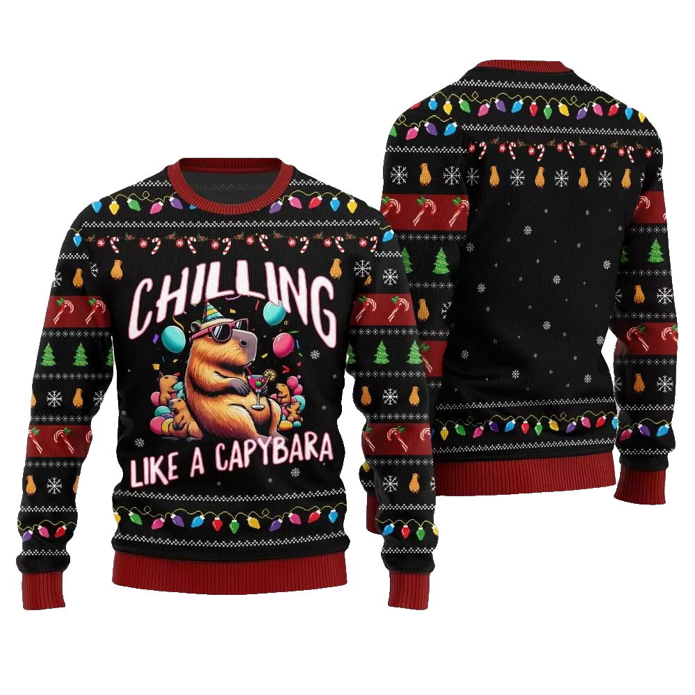 2026 Christmas Chilling Like A Capabara Ugly Christmas Sweater - Moonbestprint