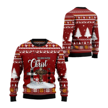 2026 Christmas Christian Begins With Christ Ugly Christmas Sweater - Moonbestprint