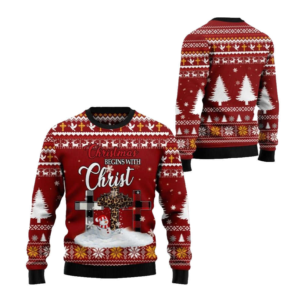 2026 Christmas Christian Begins With Christ Ugly Christmas Sweater - Moonbestprint