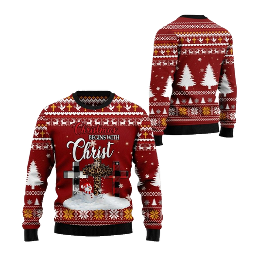 2026 Christmas Christian Begins With Christ Ugly Christmas Sweater - Moonbestprint