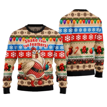 2026 Christmas Chicken Shake Your Tail Feathers Ugly Christmas Sweater - Moonbestprint