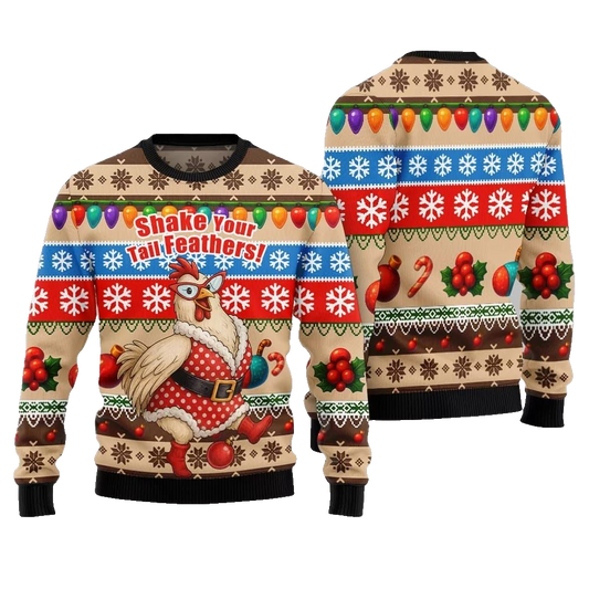 2026 Christmas Chicken Shake Your Tail Feathers Ugly Christmas Sweater - Moonbestprint