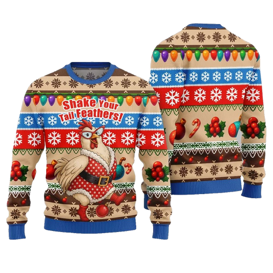 2026 Christmas Chicken Shake Your Tail Feathers Ugly Christmas Sweater - Moonbestprint