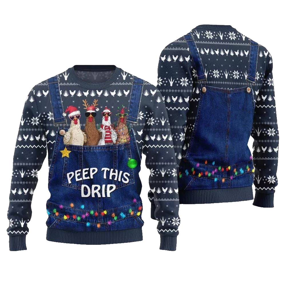 2026 Christmas Chicken Peep This Drip Ugly Christmas Sweater - Moonbestprint