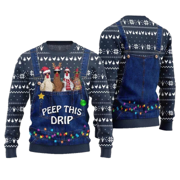 2026 Christmas Chicken Peep This Drip Ugly Christmas Sweater - Moonbestprint