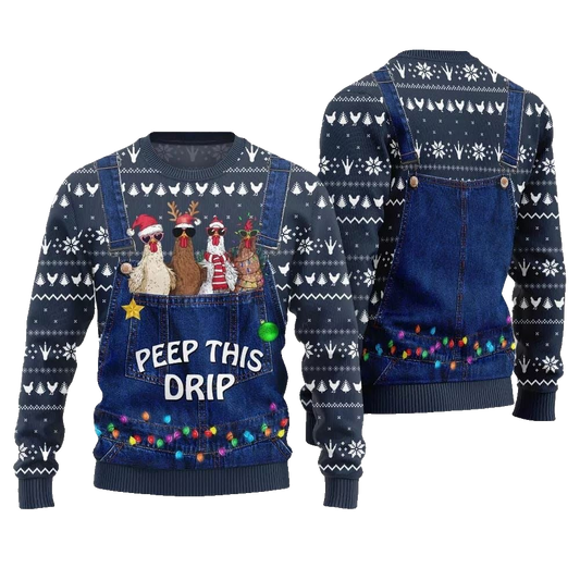 2026 Christmas Chicken Peep This Drip Ugly Christmas Sweater - Moonbestprint