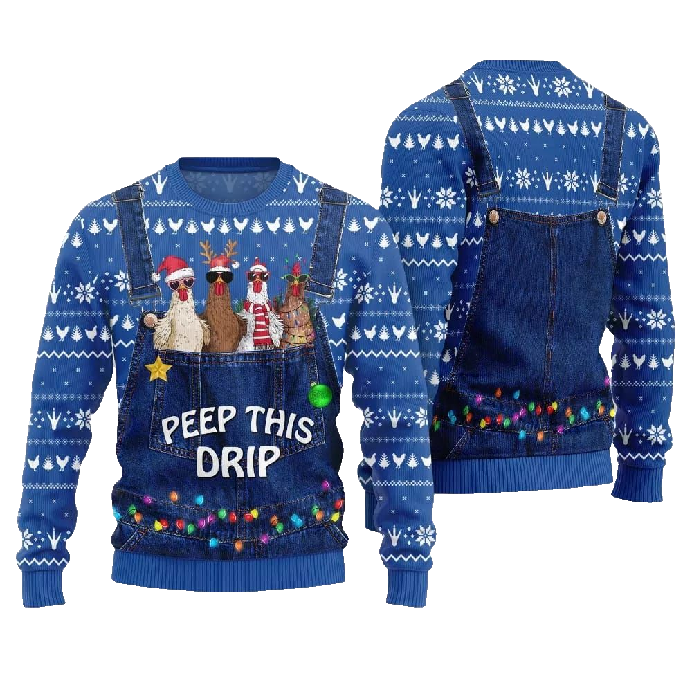 2026 Christmas Chicken Peep This Drip Ugly Christmas Sweater - Moonbestprint