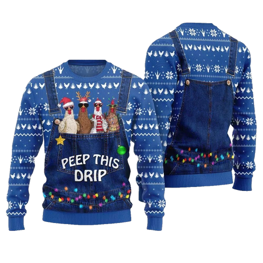 2026 Christmas Chicken Peep This Drip Ugly Christmas Sweater - Moonbestprint