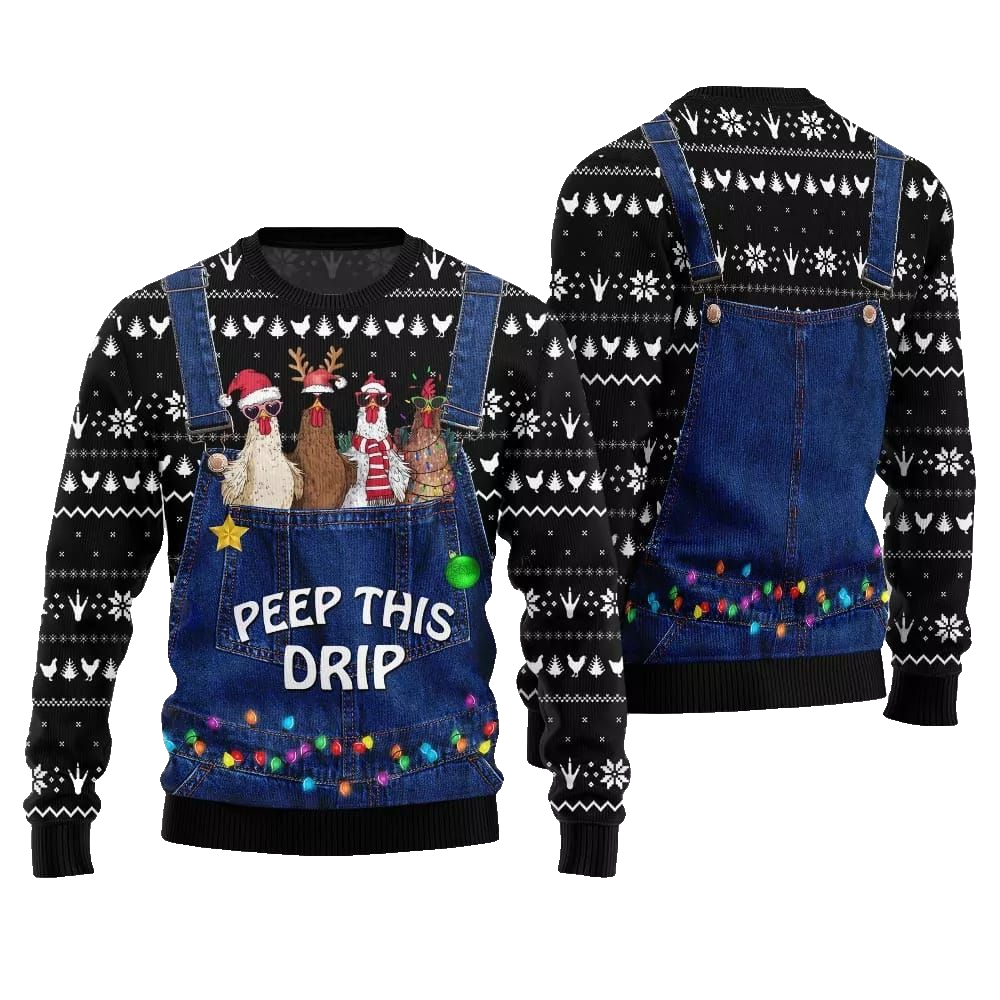 2026 Christmas Chicken Peep This Drip Ugly Christmas Sweater - Moonbestprint