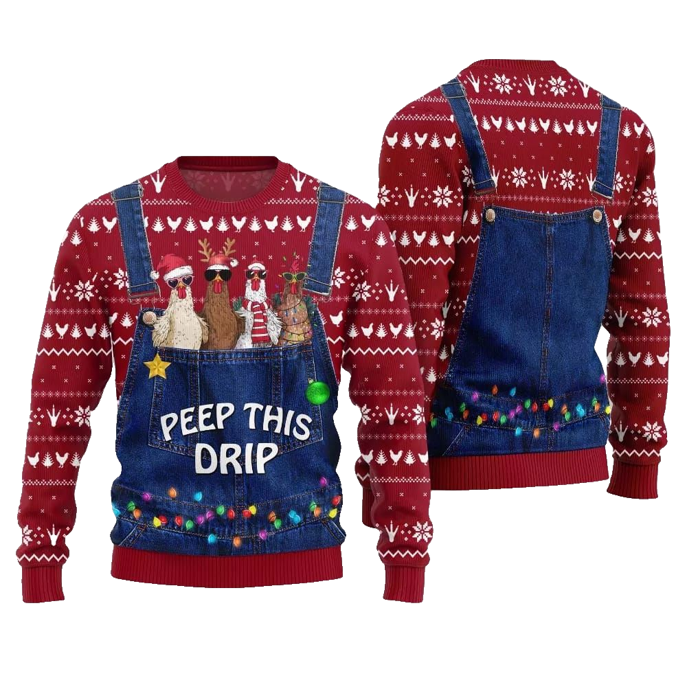 2026 Christmas Chicken Peep This Drip Ugly Christmas Sweater - Moonbestprint